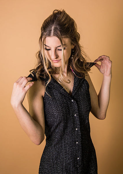 1970s Black and Silver Metallic Column Dress