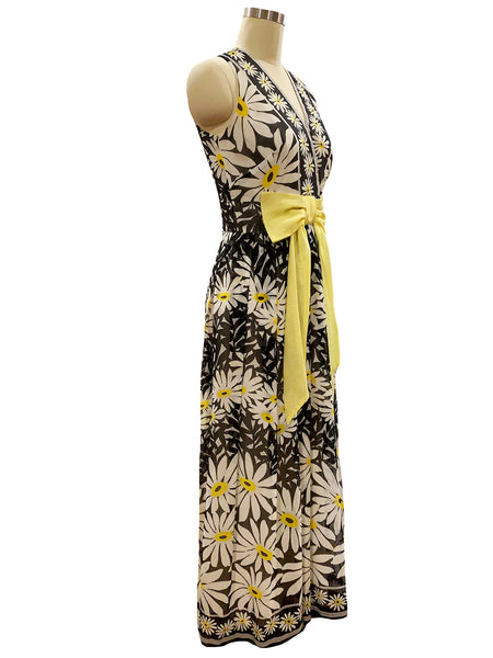 1970's Black, White, Yellow Daisy Dress