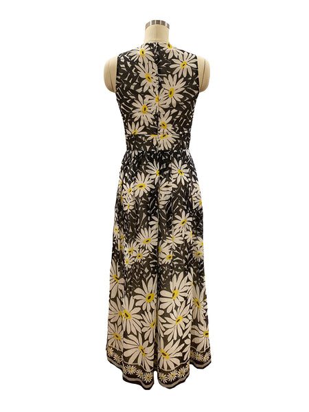 1970's Black, White, Yellow Daisy Dress