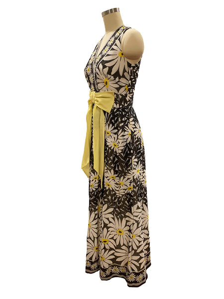 1970's Black, White, Yellow Daisy Dress