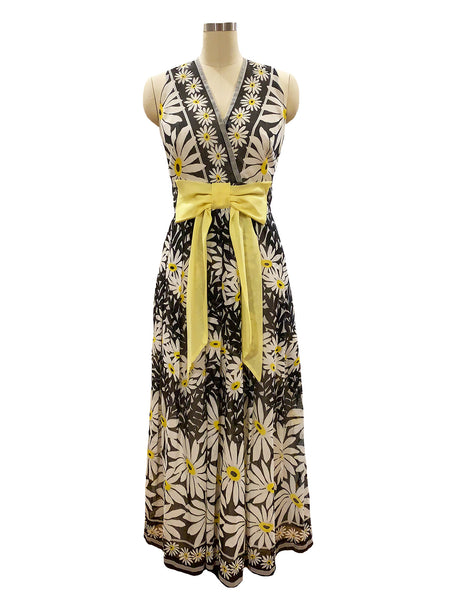 1970's Black, White, Yellow Daisy Dress