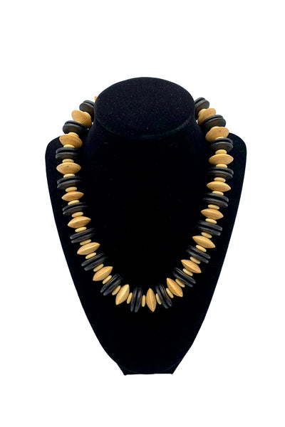 1970's Black and Natural Wood Necklace