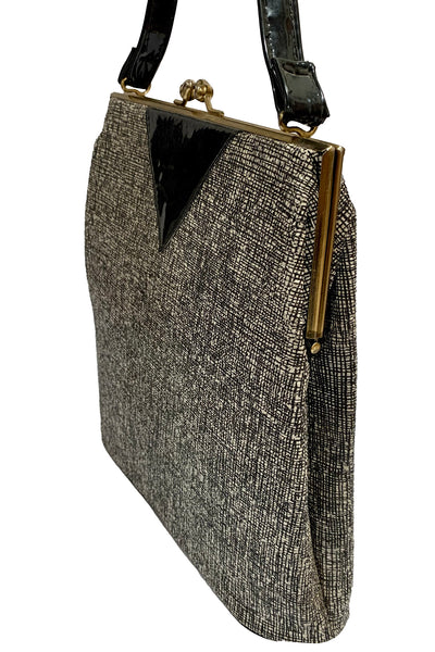 1960s Black and White Textured Handbag