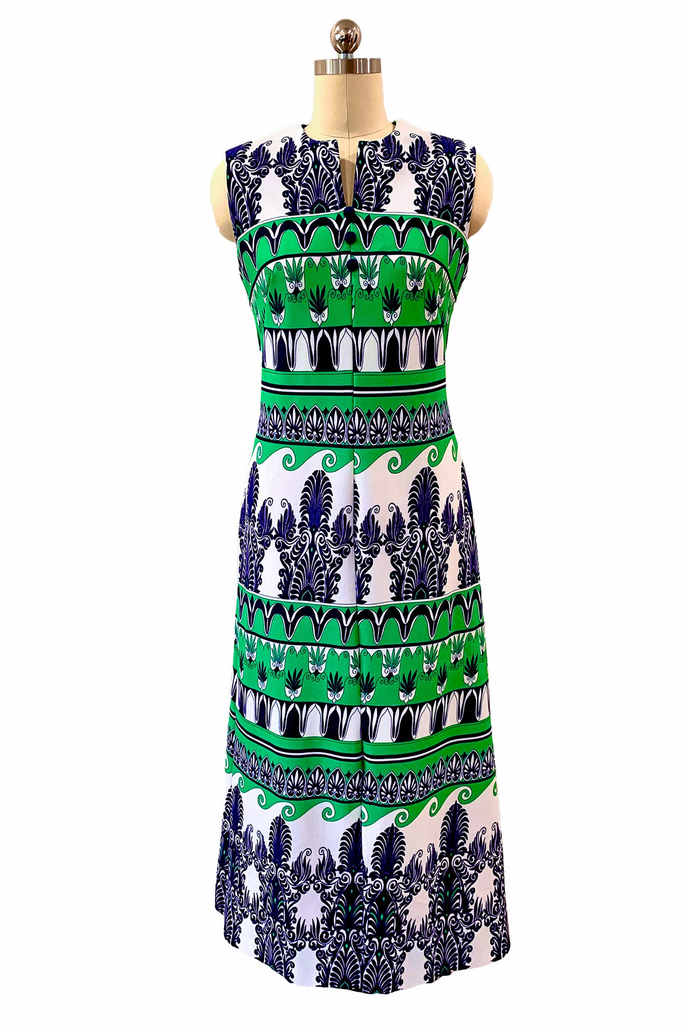 1970s Navy and Kelly Green Maxi Dress