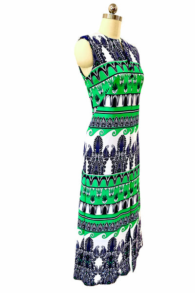 1970s Navy and Kelly Green Maxi Dress