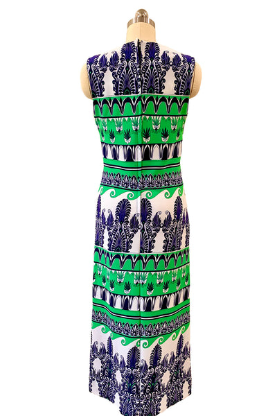 1970s Navy and Kelly Green Maxi Dress