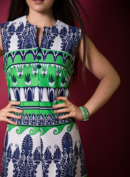 1970s Navy and Kelly Green Maxi Dress