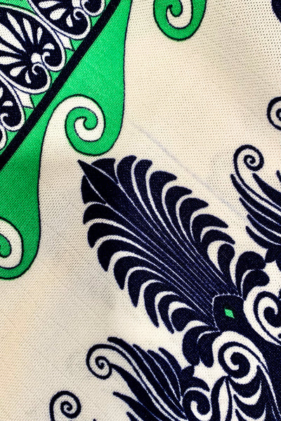 1970s Navy and Kelly Green Maxi Dress