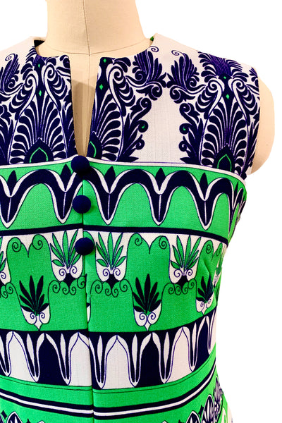 1970s Navy and Kelly Green Maxi Dress