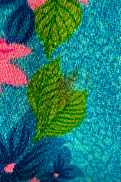 1960s Blue, Pink Hawaiian Floral Dress