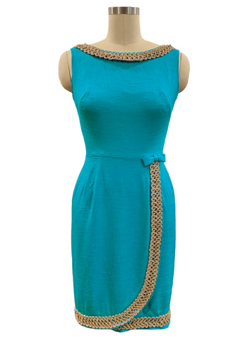 1960s Robin's Egg Blue Linen Dress