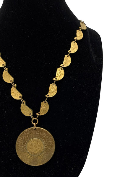 1970's Brass Brazil Coin Necklace