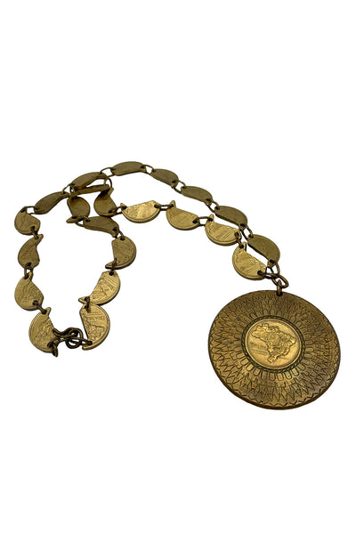 1970's Brass Brazil Coin Necklace