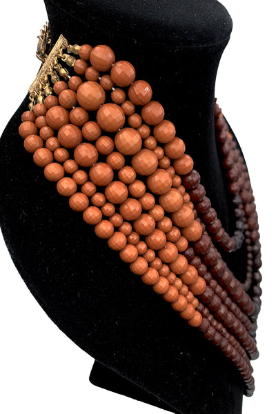 1960's Brown Beaded Seven Strand Necklace