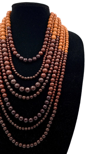 1960's Brown Beaded Seven Strand Necklace