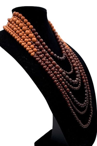 1960's Brown Beaded Seven Strand Necklace
