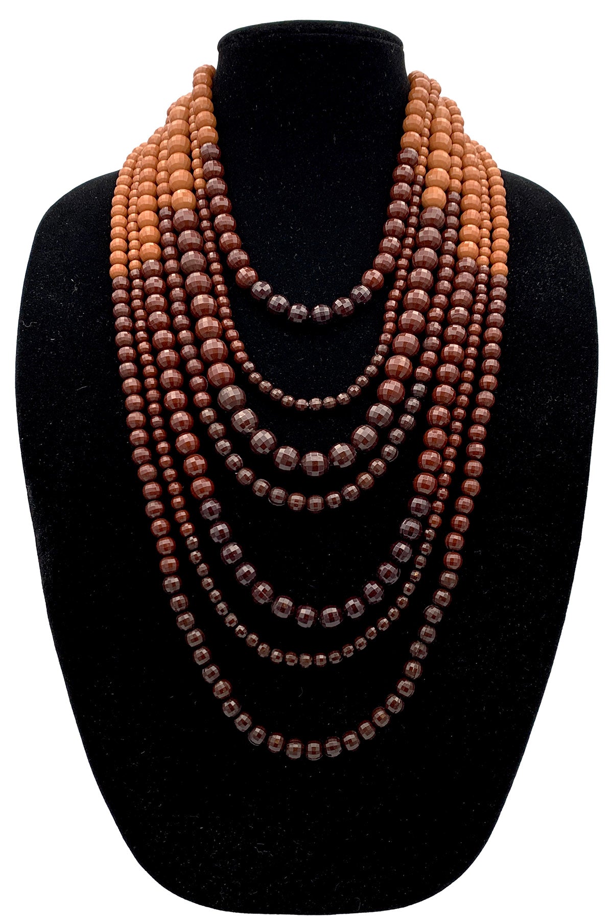 1960's Brown Beaded Seven Strand Necklace