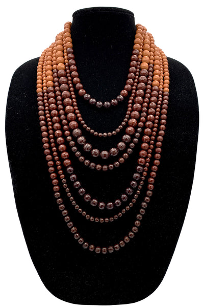 1960's Brown Beaded Seven Strand Necklace