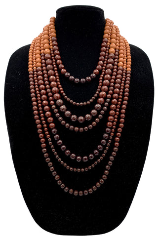 1960's Brown Beaded Seven Strand Necklace