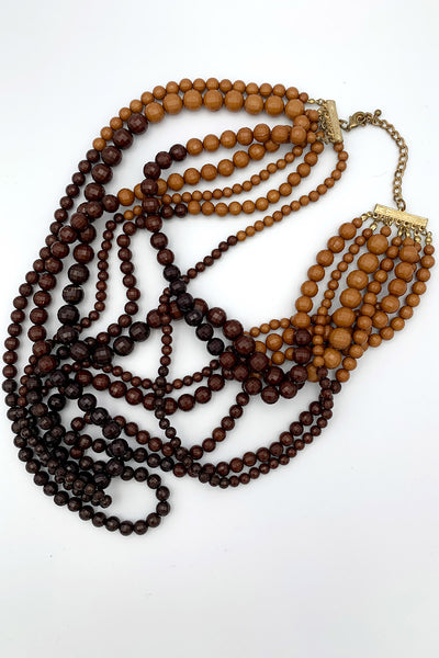 1960's Brown Beaded Seven Strand Necklace