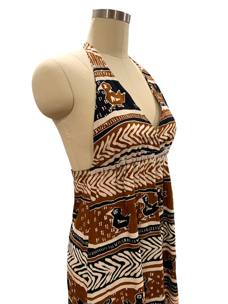 1960's Brown Barkcloth Halter Dress