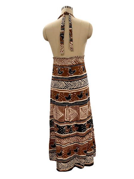 1960's Brown Barkcloth Halter Dress