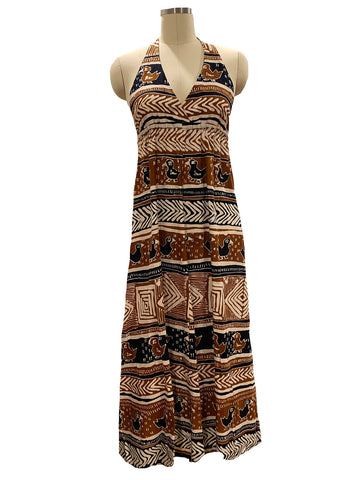 1960's Brown Barkcloth Halter Dress