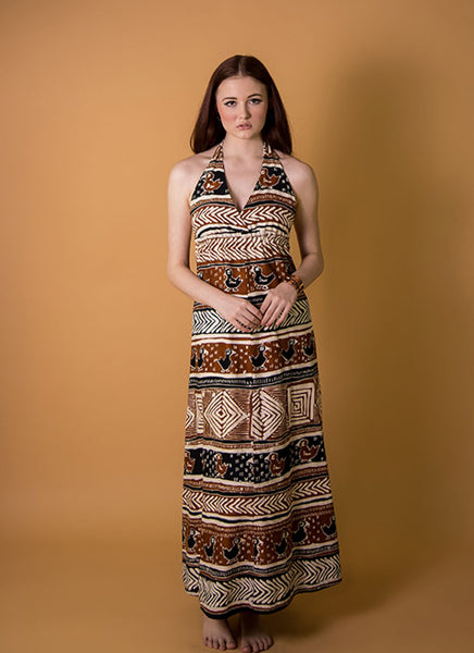 1960's Brown Barkcloth Halter Dress