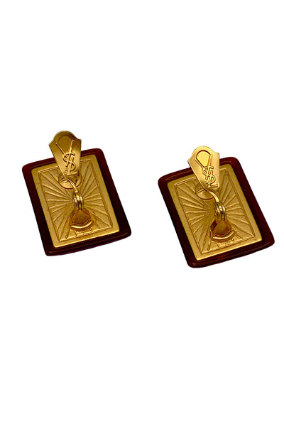 1980s Chocolate Brown Lucite YSL Earrings