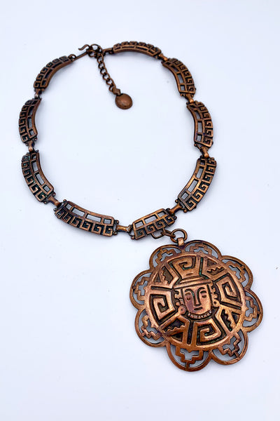 1960s Copper Aztec Medallion Necklace