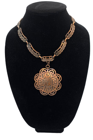 1960's Copper Aztec Medallion Necklace
