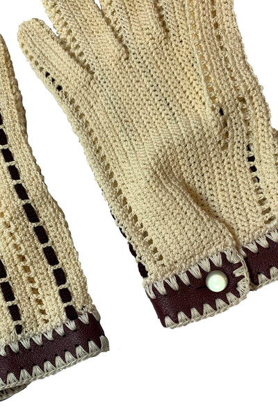 1950's Cream and Chocolate Brown Crochet Gloves