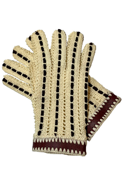 1950's Cream and Chocolate Brown Crochet Gloves