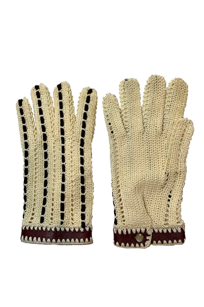 1950's Cream and Chocolate Brown Crochet Gloves