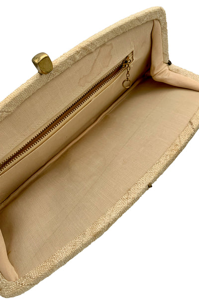 1960s Cream Linen Clutch