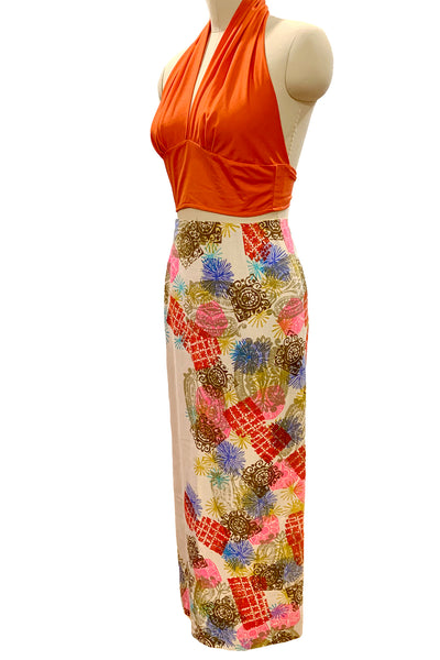 1960s Cream Multi-Color Design Maxi Skirt