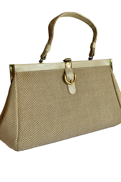 1960s Cream and Taupe Woven Purse