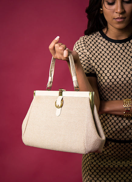 1960s Cream and Taupe Woven Purse