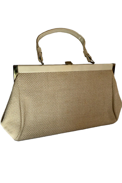 1960s Cream and Taupe Woven Purse
