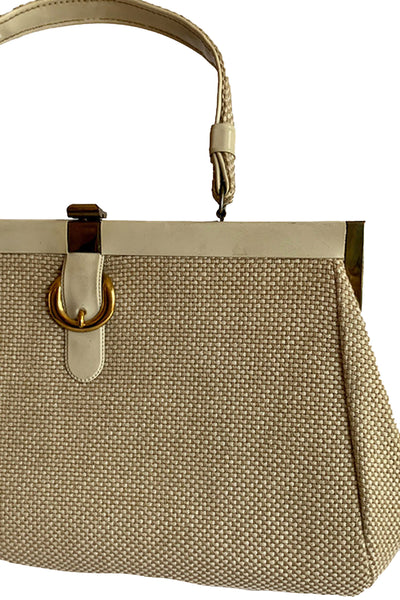 1960s Cream and Taupe Woven Purse