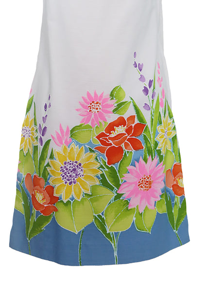 1960s Floral Hem White Shift Dress