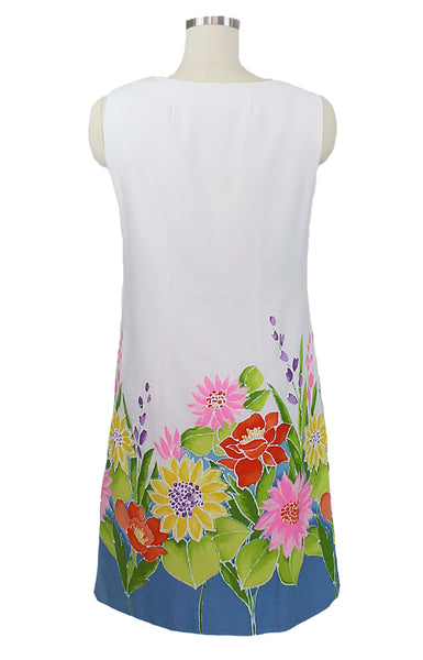 1960s Floral Hem White Shift Dress