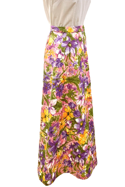 1970s Multi-Color Floral Quilted Skirt
