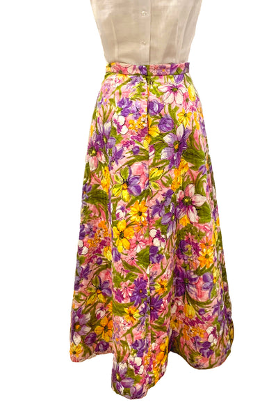 1970s Multi-Color Floral Quilted Skirt