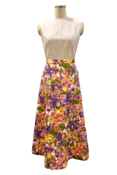 1970s Multi-Color Floral Quilted Skirt