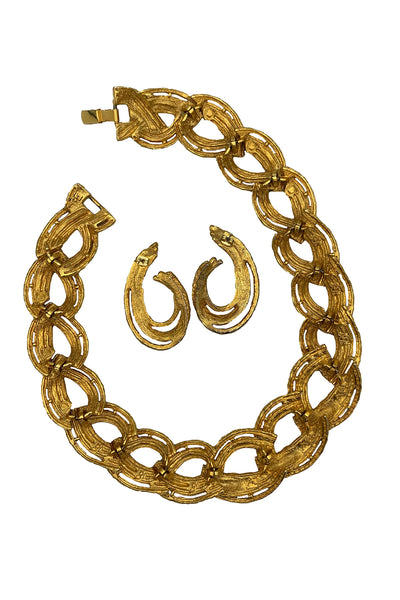 1980's Gold Tone Chunky Necklace and Earring Set