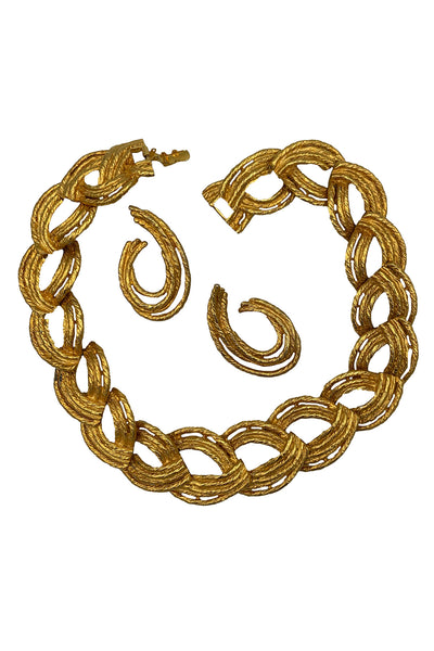 1980's Gold Tone Chunky Necklace and Earring Set
