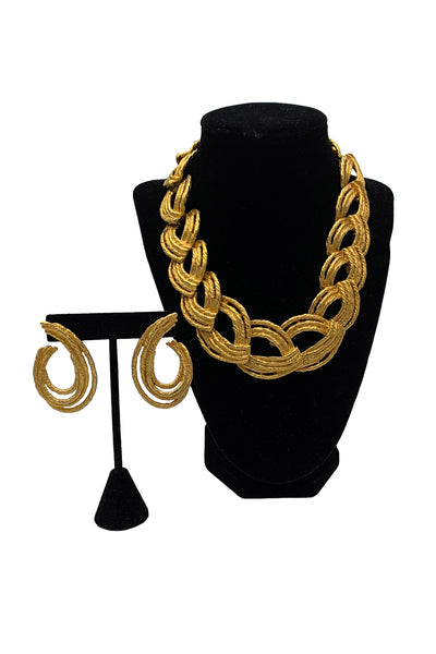 1980's Gold Tone Chunky Necklace and Earring Set