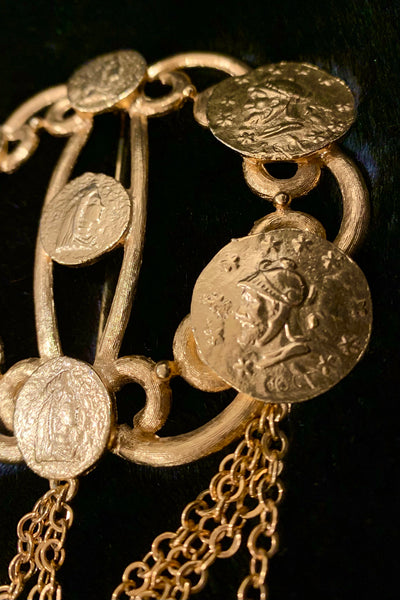 1980s Gold Coin and Chain Pin