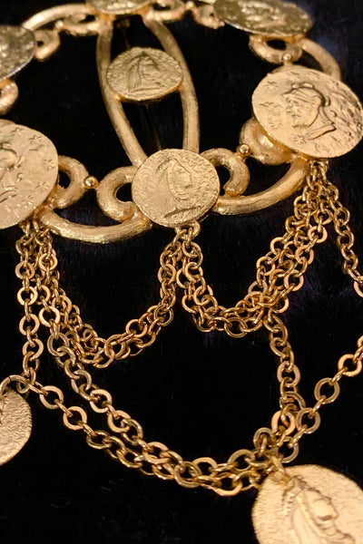 1980s Gold Coin and Chain Pin